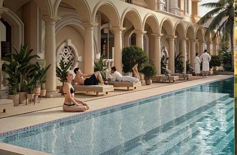 Podium swimming pool with lounges