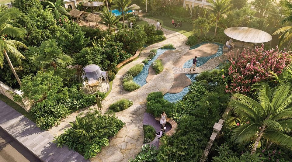 Aerial artist's impression of a Coral Reserve landscape with winding paths