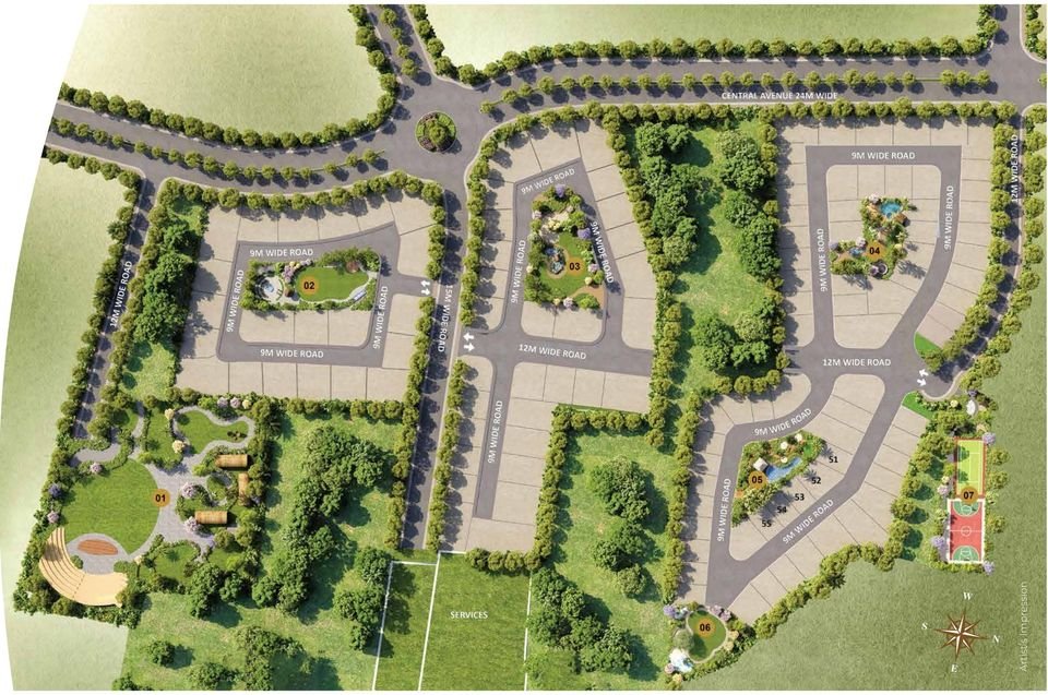 Coral Reserve master plan with seven numbered landscaped greens
